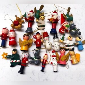 Vintage Wooden Christmas Ornament Lot – 40+ Pieces (German/Scandi Style)